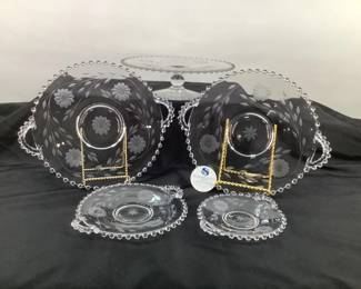 Candlewick Etched Cornflower Cake Stand and Serving Platters