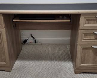 Tan Wood Desk with Black Leather Top