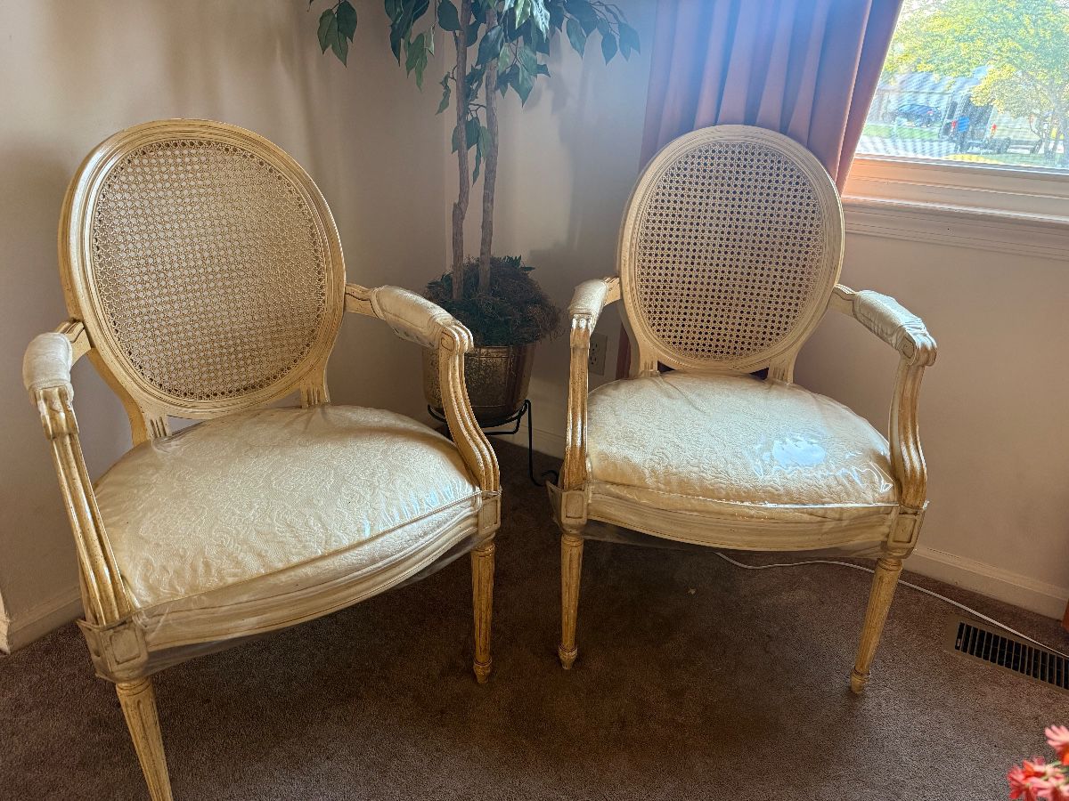 Pair of French provincial cane back chairs