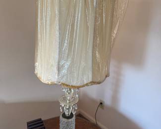 Pair of lamps with beautifully wrapped lampshades