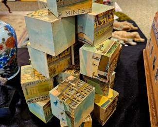 Victorian building block toys w city scene