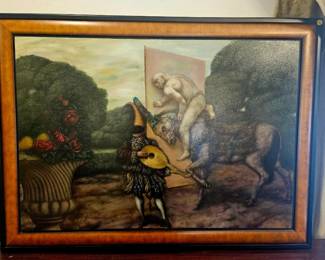 Oversized surrealist oil painting signed, Russian artist 