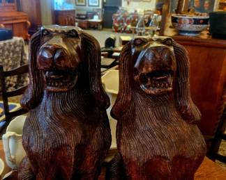 2 amazing carved wooden dogs