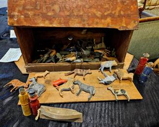 Early antique hand carved Noah's Arc toys 