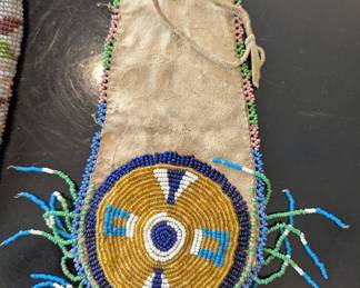 Native American beaded hide pouch