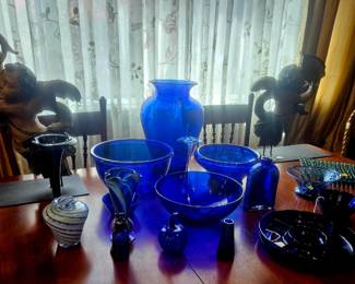 Lots of French cobalt glass