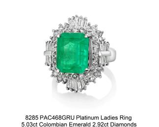 Lot 8285 Colombian Emerald Diamond RingGIA Certified
