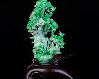 Lot JD804 Jadeite Jade Bonsai Tree Carving GIA Certified