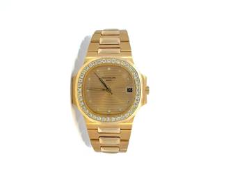 Lot 8293 Patek Philippe Yellow Gold Nautilus Watch with Diamonds