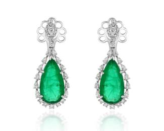 Lot 8236 Emerald Diamond Earrings GIA Certified