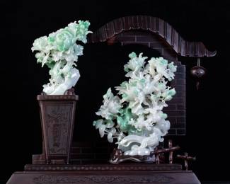Lot JD809 Jadeite Jade Pair of Flowers