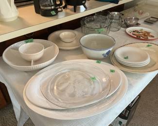 Large platters, chips and salsa serving pieces, 