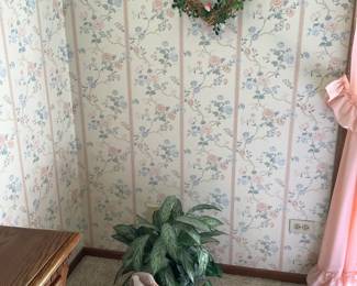 Artificial,plant with brass container and decorative duck.  Heart shape wreath also available