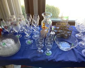 Cut glass plates and glass sets