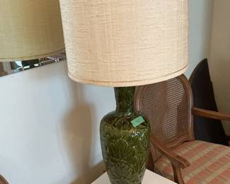 Mid century modern dark green ceramic leaf lamp