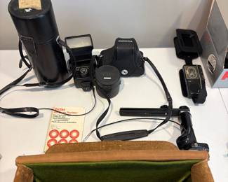 Awesome Konica Camera, Lens, and Travel Bag