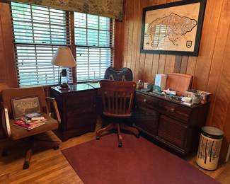 Desk, Chests, Office Chairs, Framed Map