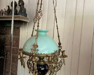 Antique French Bronze Oil Lamp Chandelier - Has NOT Been Electrified