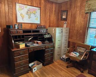 Roll Top Desk, File Cabinets