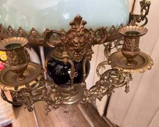 Antique French Bronze Oil Lamp Chandelier - Has NOT Been Electrified
