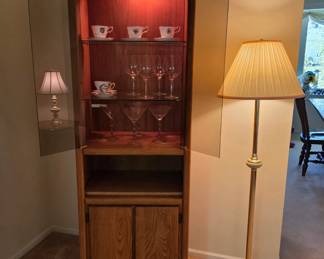 Vintage Thorn wood & Glass Cabinet & Floor lamp