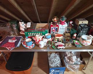 Lots of Holiday Items it the walk in Attic area