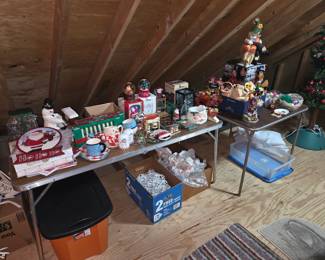 Lots of Holiday Items it the walk in Attic area
