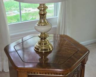 One of (2) matching solid wood End tables & Lamps