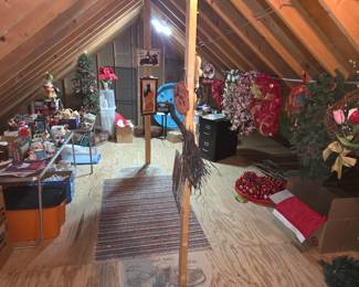 Lots of Holiday Items it the walk in Attic area