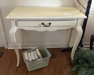 Small white writing desk. And always...free bibles.