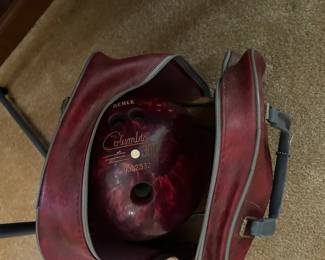 Vintage bowling ball in bag.