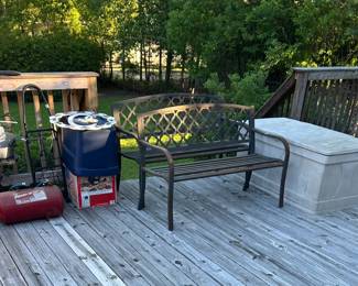 Metal benches. Deck box.