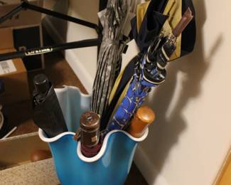 Glass umbrella holder. Umbrellas sold separately