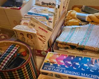 Patterns and other sewing items, boxes of material
