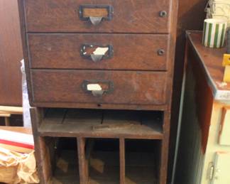 Oak storage unit - antique - drawers, etc.