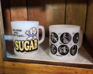 Vintage Cartoon & Zodiac Fire King Mugs