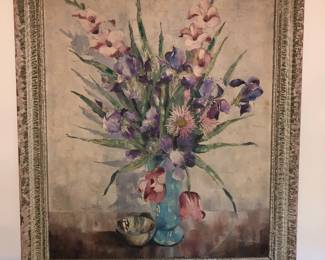 Vintage floral oil painting Signed Ann Corcoran