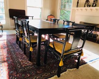 Chinese ebony dining table with 6 chairs & 2 leaves $500