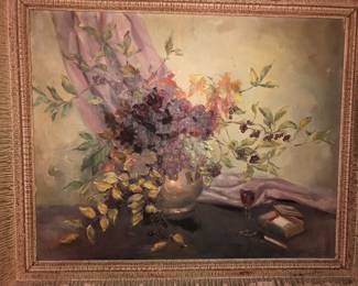 Vintage signed Floral still life oil painting 
