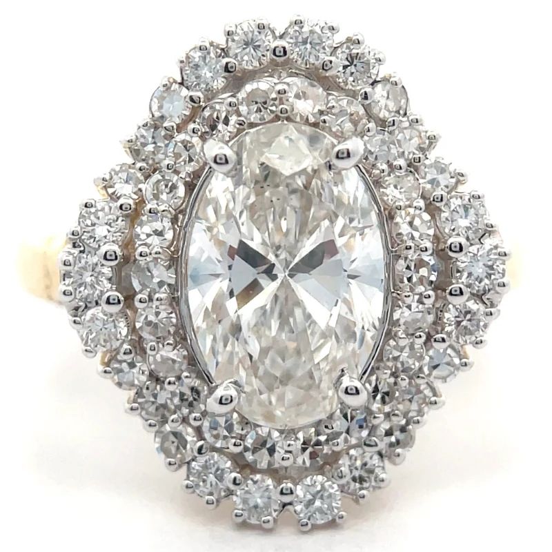 Large 4.10 Carat Diamond Oval Ballerina Cluster Ring in 14k Yellow Gold