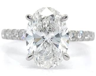 4 Carat Diamond Oval Solitaire Pavé Hidden Halo Ring in 14k White Gold
