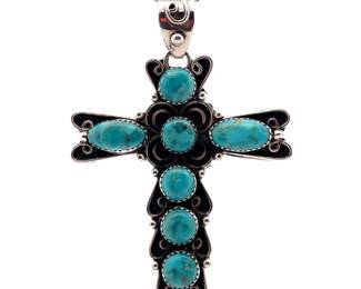 Vintage Navajo Style Turquoise Cross Pendant