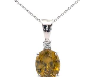 Ben Kho 1.49 Carat Natural Sphene & Diamond Two-Stone Drop Pendant Necklace in 14k White Gold