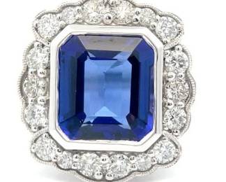 8.51 Carat Natural Tanzanite & Natural Diamond Ring in Platinum w/ GIA Report