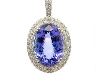 20.14 Carat Natural Tanzanite & Natural Diamond Pendant in Platinum w/ GIA Report