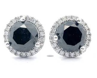 2.95 Carat Natural Fancy Black & Natural Diamond Stud Earrings in 18K White Gold