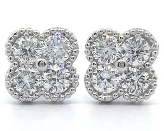 1 Carat Diamond Four-Leaf Clover Cluster Stud Earrings