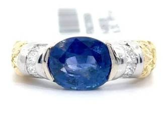 3.94 Carat Natural Sapphire & Natural Diamond Ring in Platinum & 18K Gold