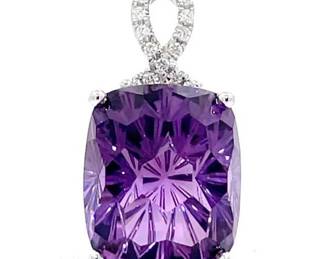 Johnny Wang 6.27 Carat Natural Amethyst & Diamond Pendant in 14k White Gold