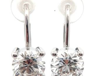 NEW! 4 Carat Diamond Round Solitaire Drop Lever Back Earrings in 14k White Gold